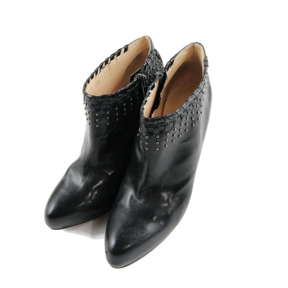Enzo Angiolini Womens Ankle Boots Black Leather Studded Heeled Bootie Size 8M